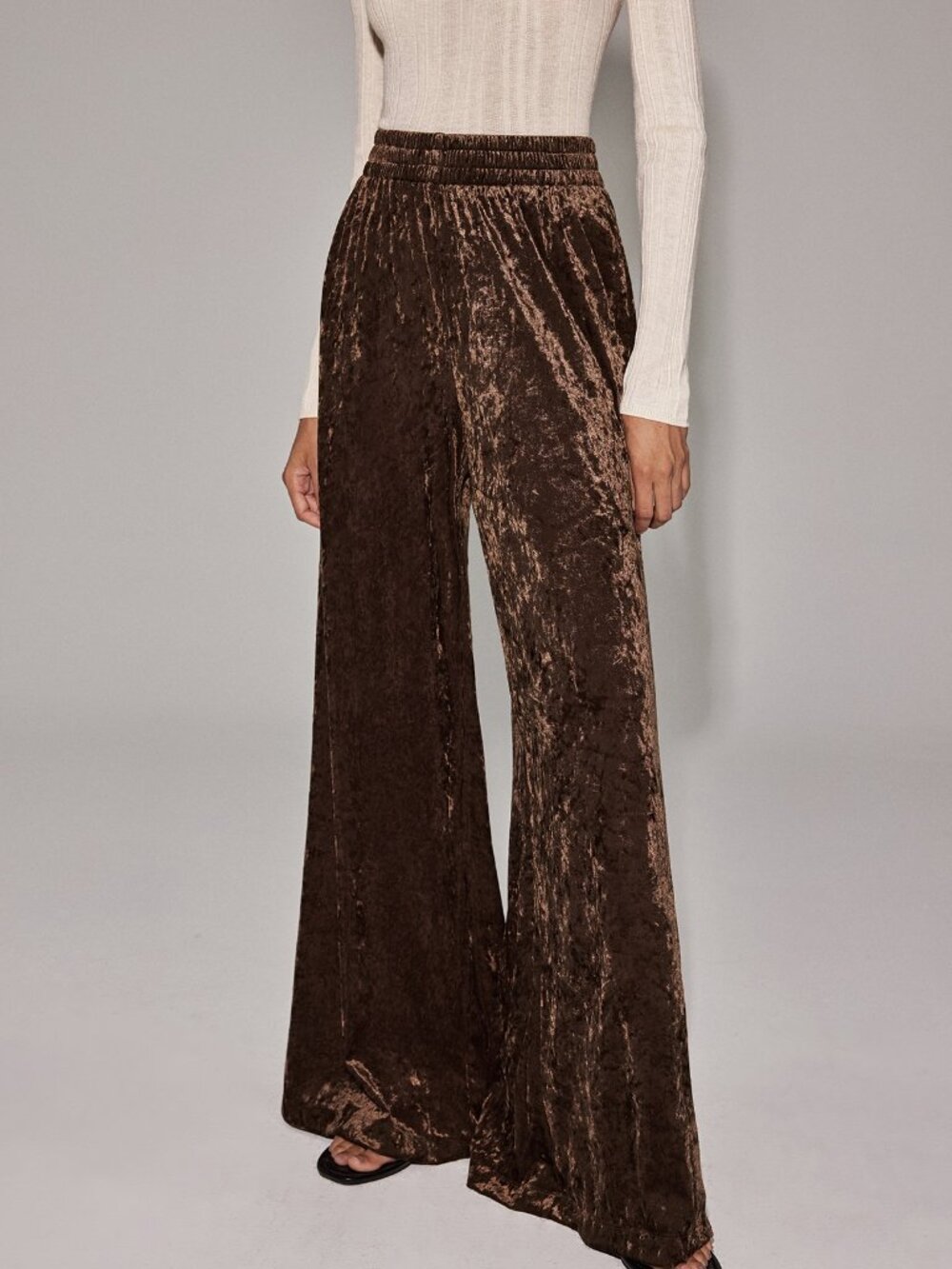 Brown Elegant Women's Pocket Contrast Sequin Straight Leg Long Trousers - Picture 6 of 8